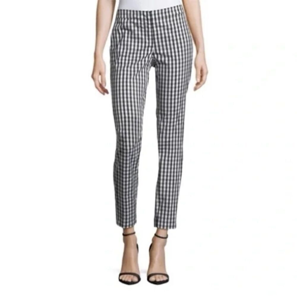Lafayette 148 Women Black White Plaid "Manhattan" Cotton Ankle Pants size 6